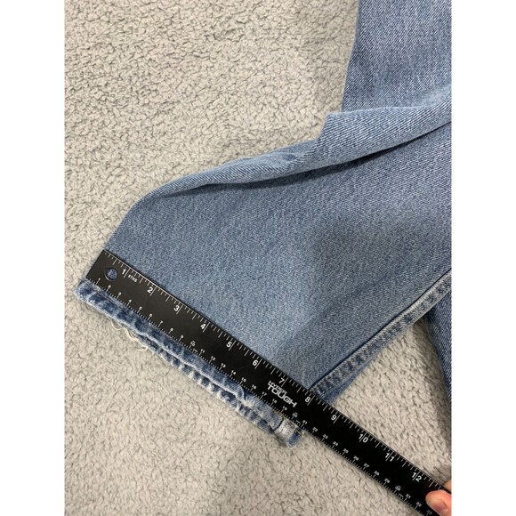 WRANGLER 38x32 Distressed Straight Leg Denim Blue Jeans 5-Pocket Design FLAWED - Picture 10 of 11